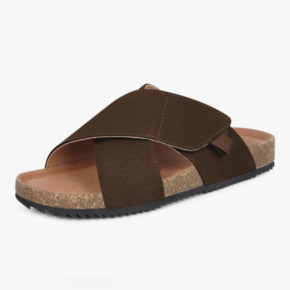 NEW Cork Footbed Slides Suede Genuine Leather Sandals Arch Support Adj Straps 9 - Picture 1 of 9
